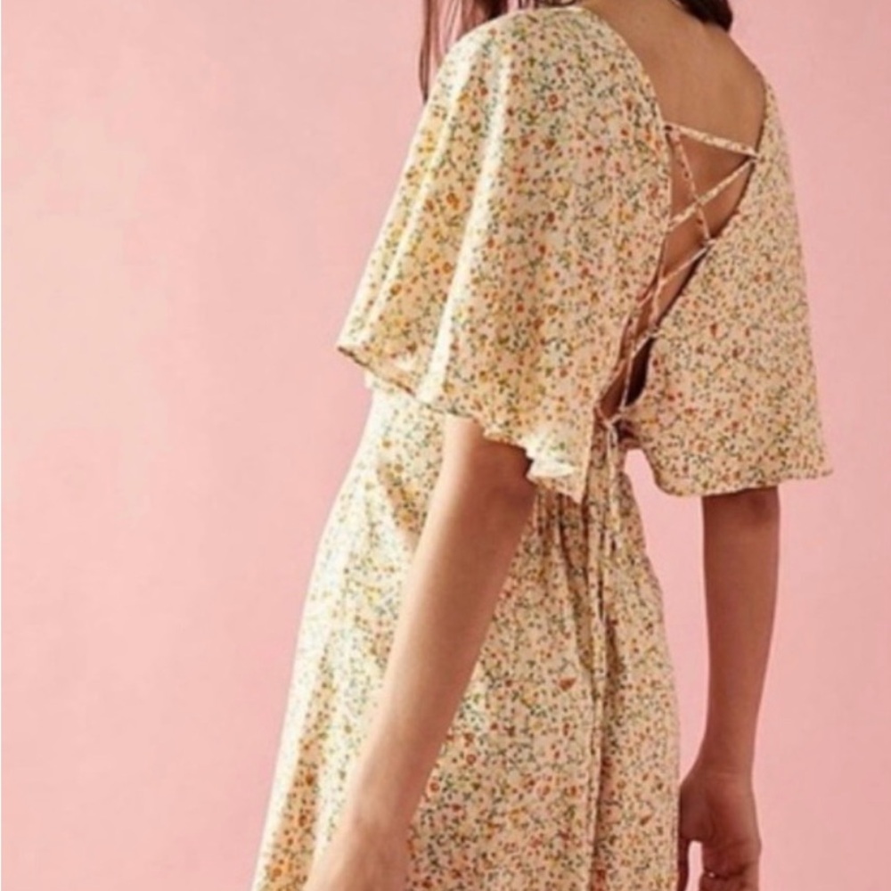 Free People Florence Floral Print Smocked Lace-Up Back Dress